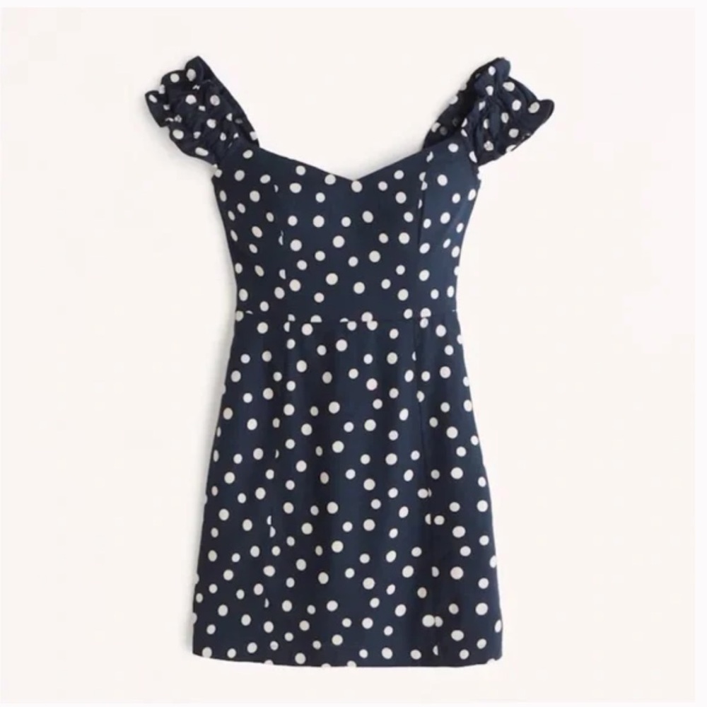 Abercrombie linen dress navy polkadot size S